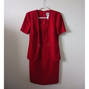 Vintage J. Taylor New York Jacket Dress Unlined Back Zip Short Sleeve Red Size 8
